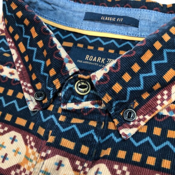 Roark Shirt Men's M Multicolor Aztec Flannel 100% Cotton Pocket Logo Button Down - Picture 5 of 16